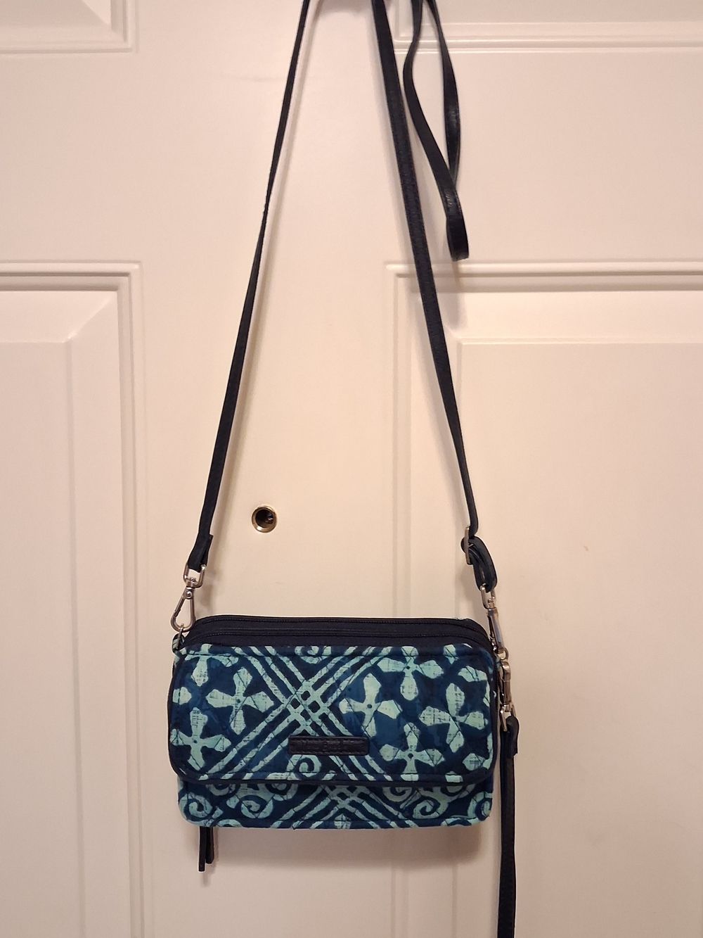 Vera Bradley Teal and Dark Blue Patterned Crossbody Wallet